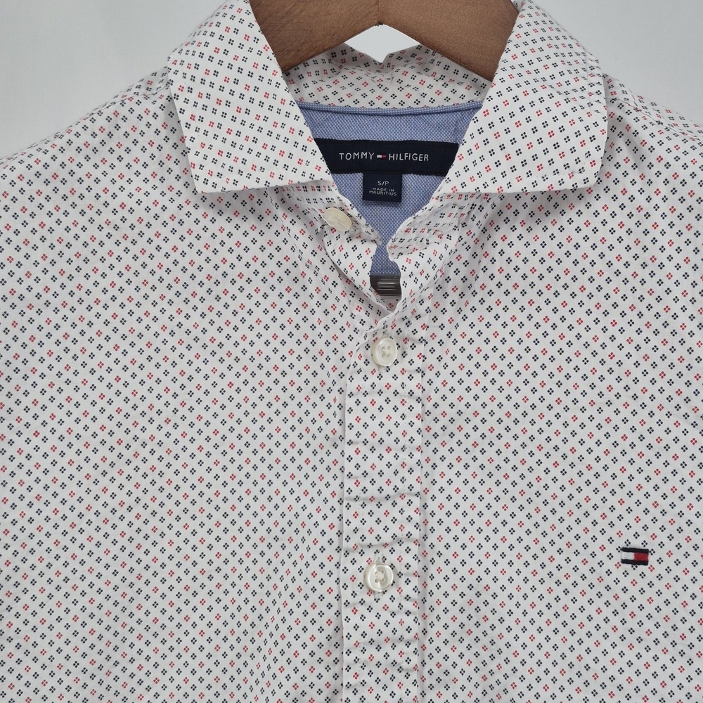 Tommy Hilfiger Long Sleeve Button‎ Down Shirt White Patterned Print Men's Size S